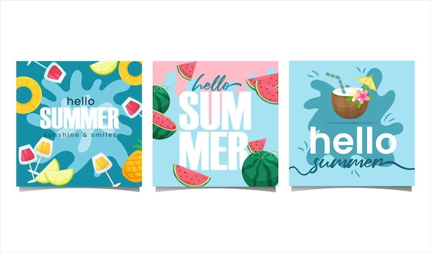 summer social media post template design set background vector illustration