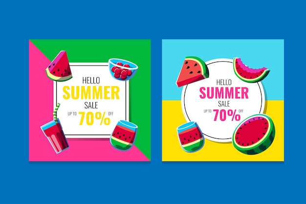 Vector summer social media templates with watermelon elements