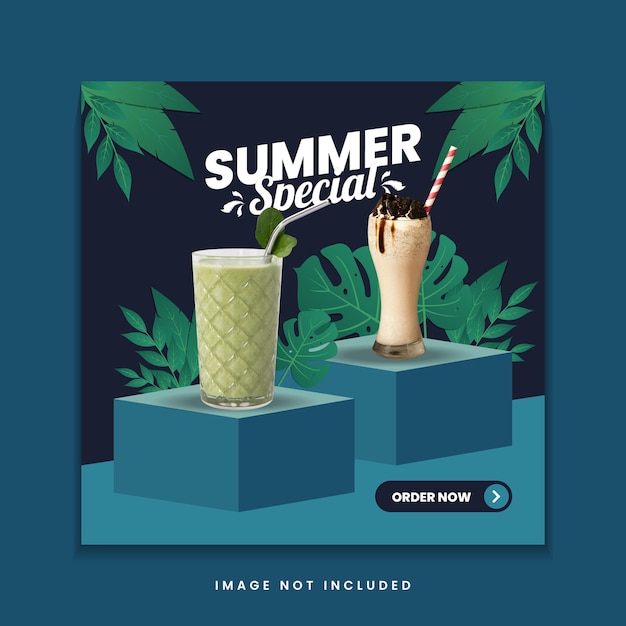 벡터 여름 특별 음료 메뉴 소셜 미디어 게시물 템플릿