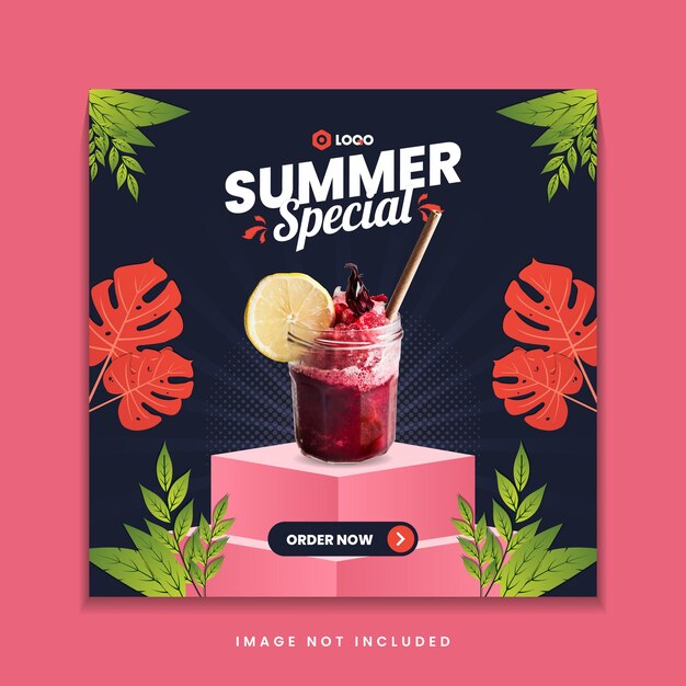 여름 특별 음료 메뉴 소셜 미디어 게시물 템플릿