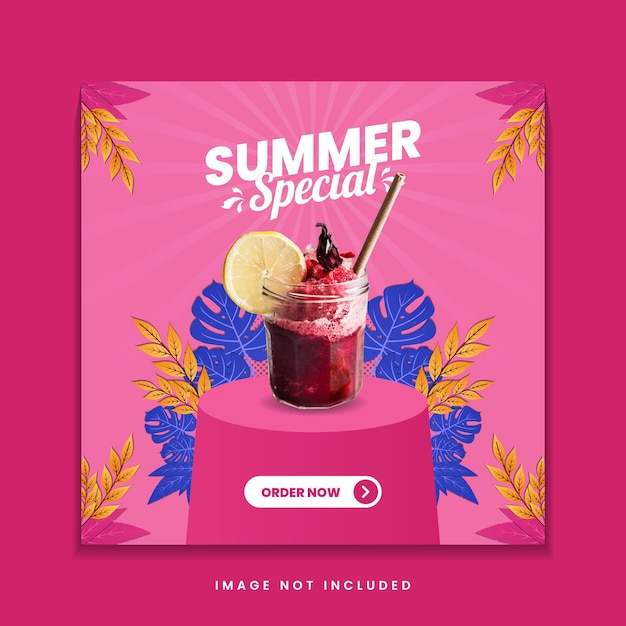 Vector summer special drink menu social media post template