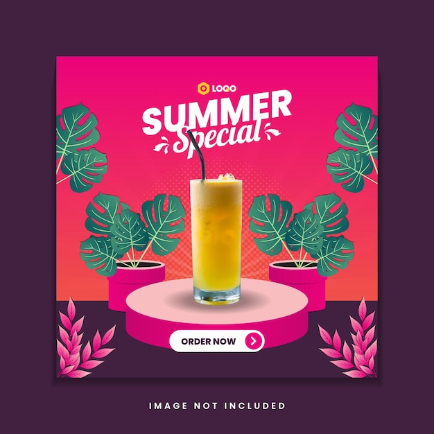 Vector summer special drink menu social media post template