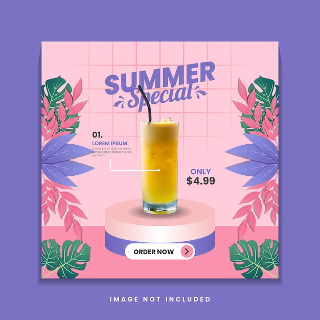 Summer special drink menu social media post template