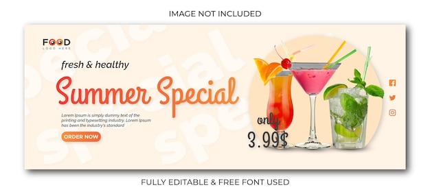 Vector summer special drinks facebook banner post template