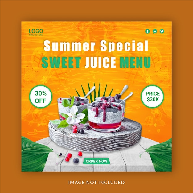 Vettore summer special sweet juice menu instagram banner ad concept modello di post sui social media