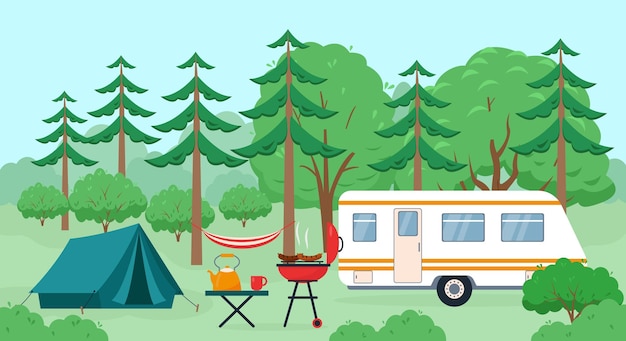 Summer or spring landscape with Tourist Camping