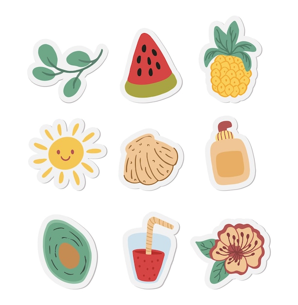 Summer stickers collection for planner, diary, scrapbook, stationery.