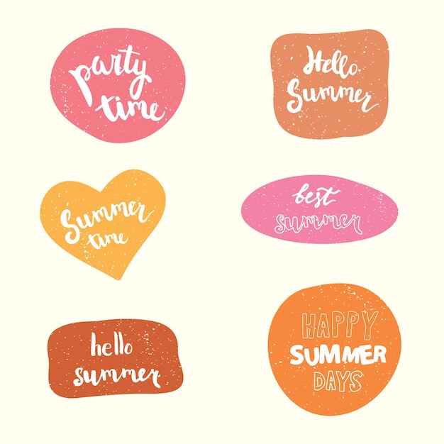 Summer stickers vector set Handwritten qoutes