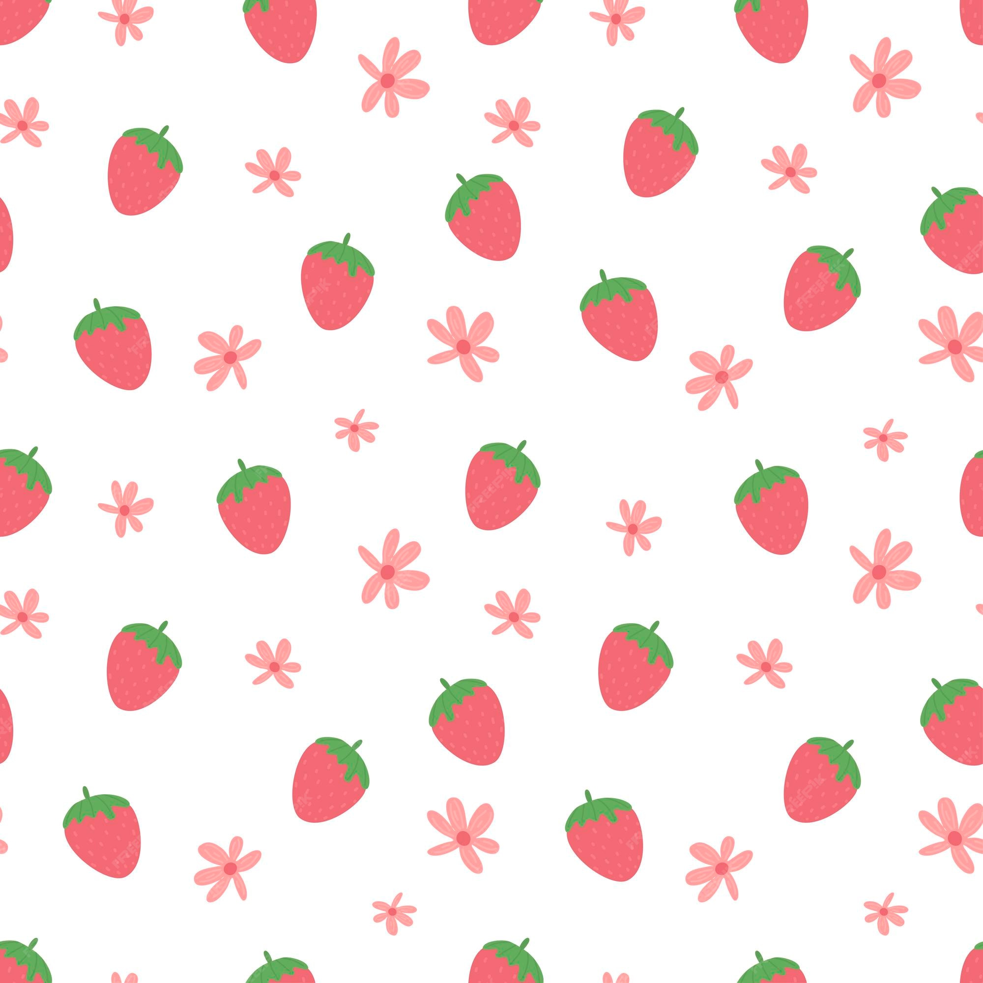 Premium Vector | Summer strawberry seamless pattern cute simple fresh  strawberry background with flowers cute vector print drawn in cartoon style  for textiles packaging