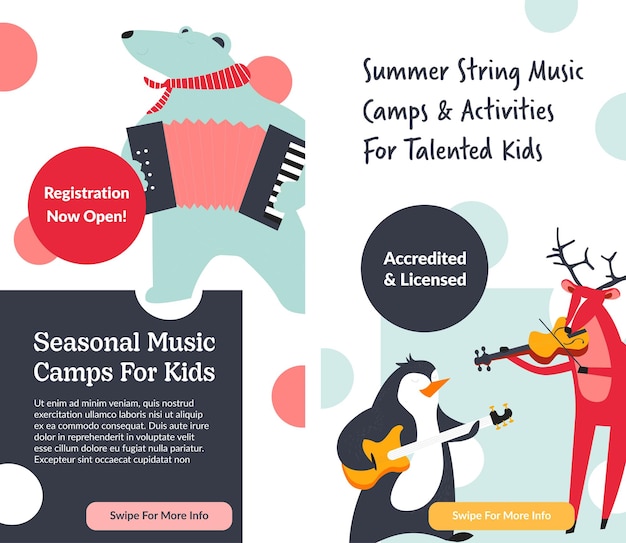 Summer string music camps and activities vector