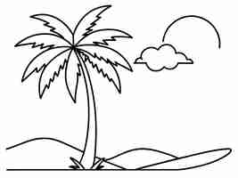 Vector summer sunny beach coloring page and coloring book tropical landscape