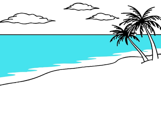 Vector summer sunny beach coloring page and coloring book tropical landscape