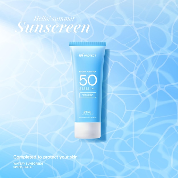 Vector summer sunscreen for skin protectionrealistic cosmetic bottle mockup