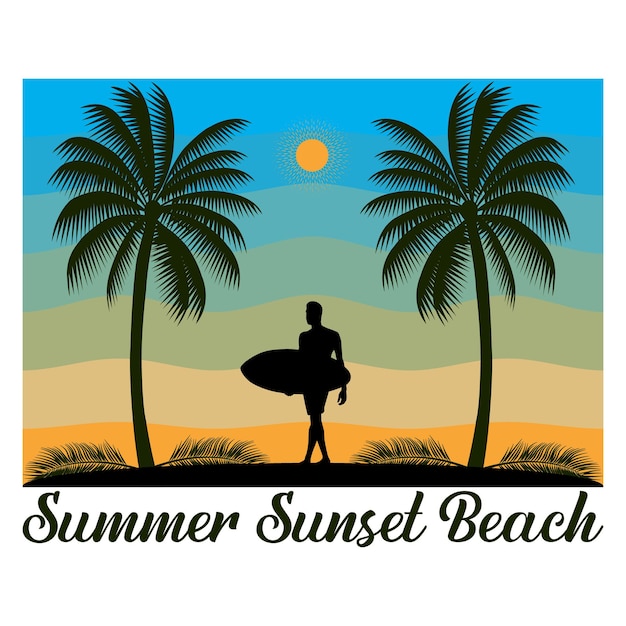 Summer Sunset Beach Vector Illustration T-Shirt Design