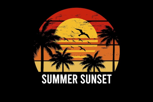 夏の日没のレトロなビンテージランドスケープデザイン