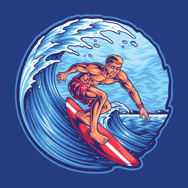 Summer surfing on the beach illustration