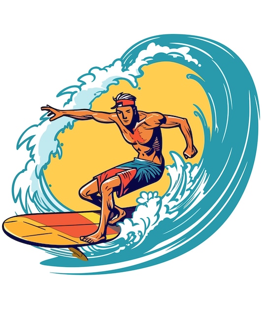 Vector summer surfing on the beach illustration