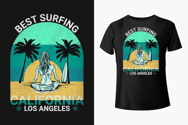 Футболка summer surfing beach vector премиум