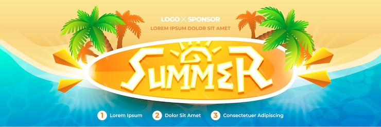 Vector summer in surfing board banner