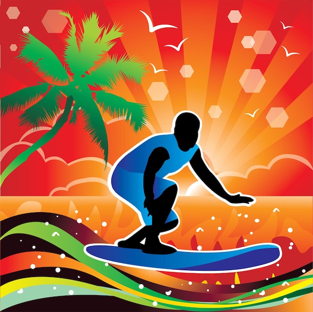 Vector summer surfing design vector illustration