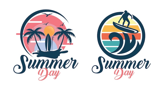 Vector summer and surfing logo design retro surfing logo template