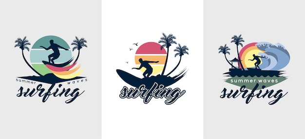 Summer surfing logo design vector illustration