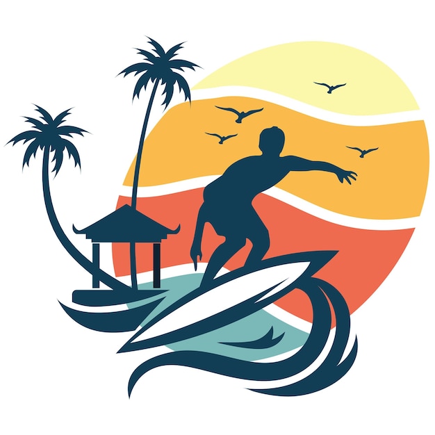 Vector summer surfing logo vector illustration 04