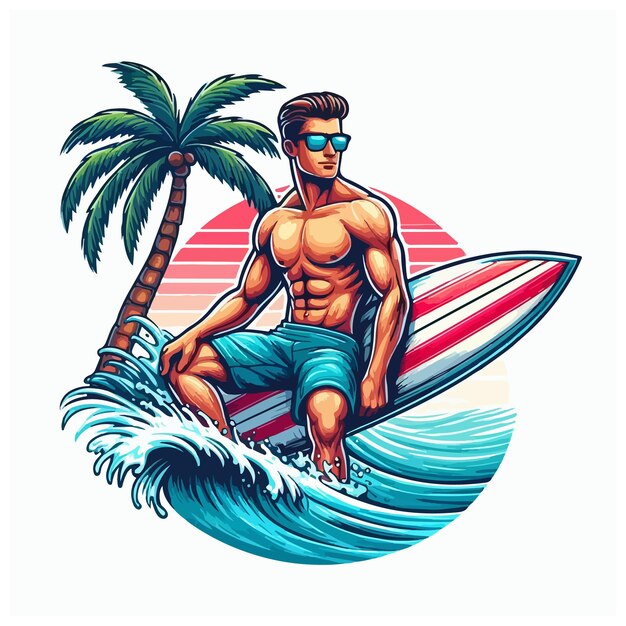 summer surfing man vector Design