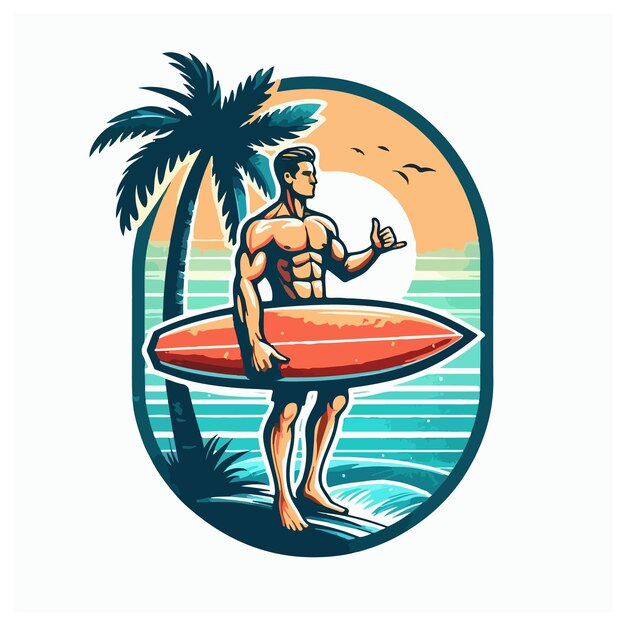 Vector summer surfing man vector design