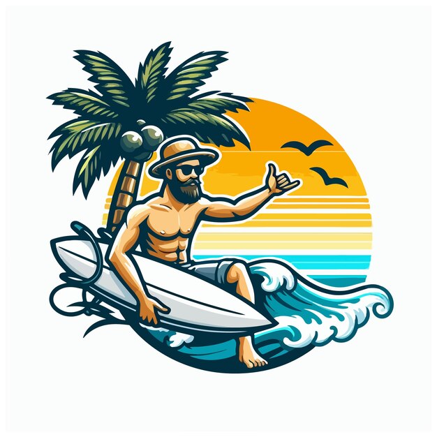 summer surfing man vector Design