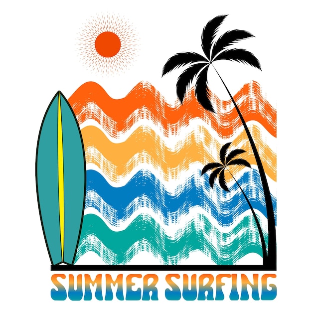 Vector summer surfing tshirt design vector illustration