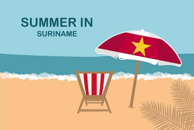 Summer in Suriname beach chair and umbrella vacation or holiday