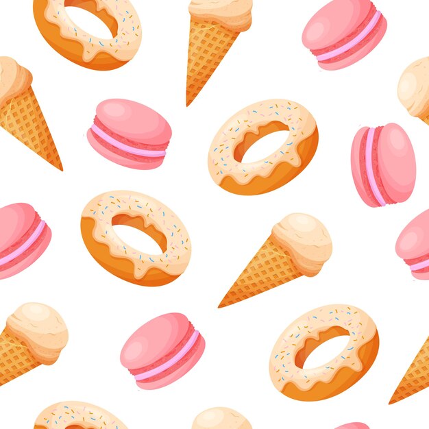 Летнее сладкое мороженое бесшовные модели пожертвовать миндальное печенье в плоском мультяшном стиле на изолированных му