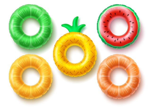 Summer swim rings fruit set vector design Inflatable rubber toy and swimming circles