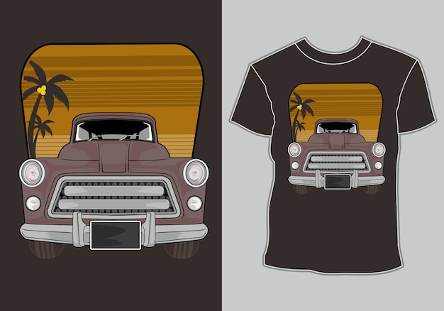 Summer t shirt  classic,vintage,retro car in beach