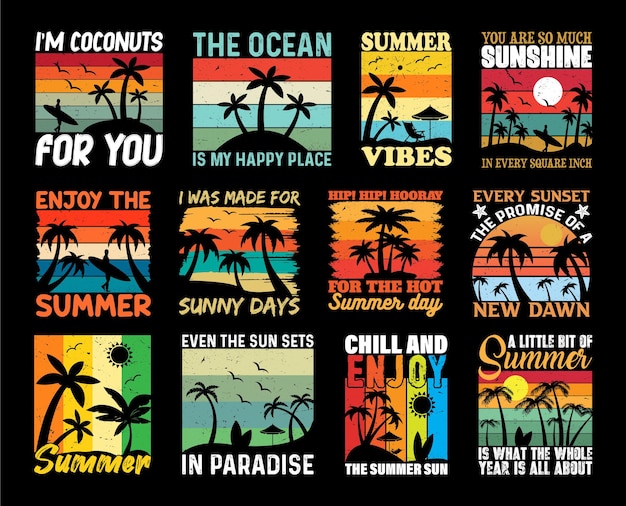 Vector summer t shirt design bundle beach shirt vintage summer t shirt design collection