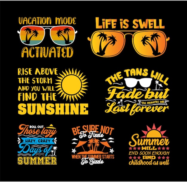 Vector summer t shirt design bundle beach t shirt quotes about summer