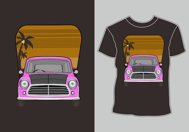 Design t-shirt estiva, auto in vacanza in spiaggia