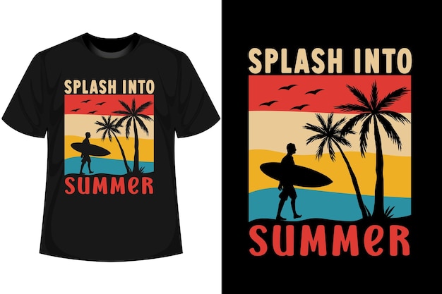 夏のTシャツのデザイン夏のヴィンテージシャツとベクトルのモックアップ
