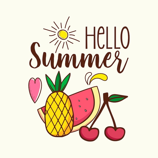 과일, 수박, 파인애플, 빛으로 된 여름 티셔츠 디자인