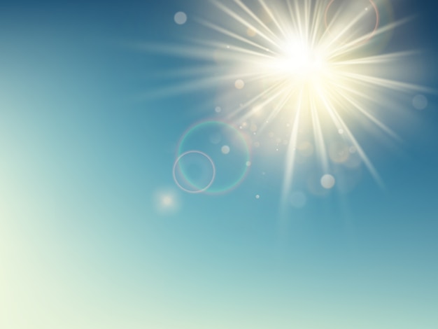 Vector summer template warm spring sun rays burst with lens flare.