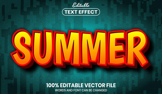 夏のテキスト、フォントスタイルの編集可能なテキスト効果