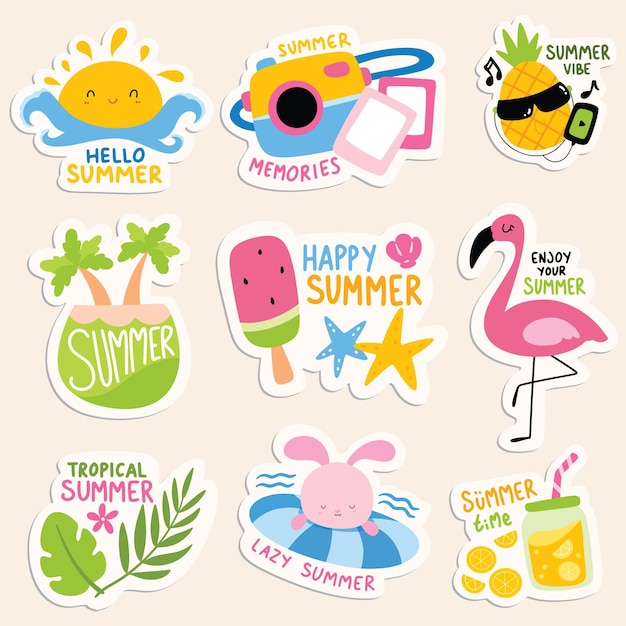 Vector summer theme sticker in cartoon doodle style illustration