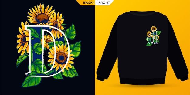 Summer Themed Sunflower Letter D Alphabet Perfect For Shirt Screen Printing Premium Vector