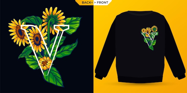Summer Themed Sunflower Letter W Alphabet Perfect For Shirt Screen Printing Premium Vector