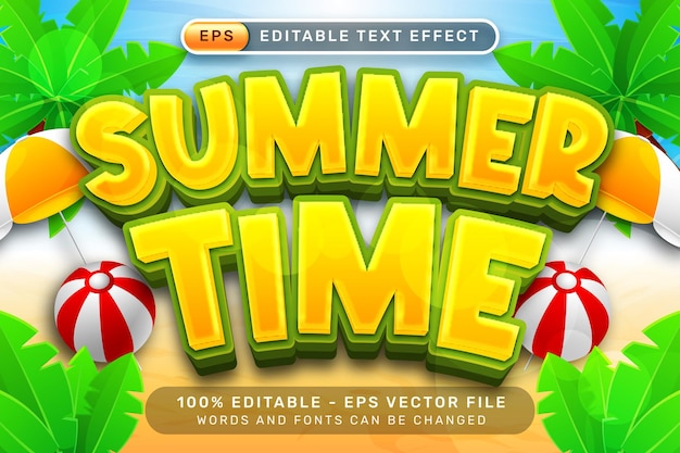 summer time 3d text effect and editable text effect with a beach background