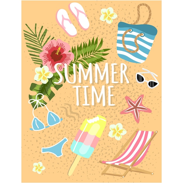 Summer time background with beach accessory vector