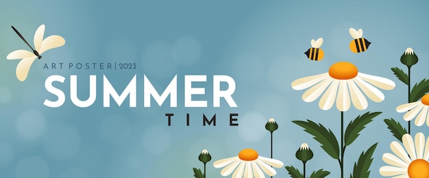 Vector summer time banner with daisies