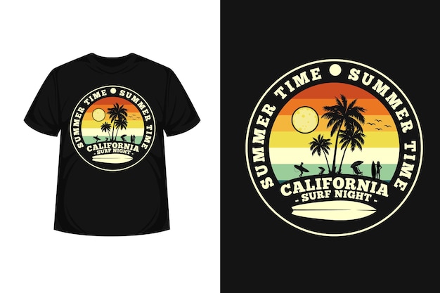 Дизайн футболки с силуэтом товаров Summer Time California Surf night