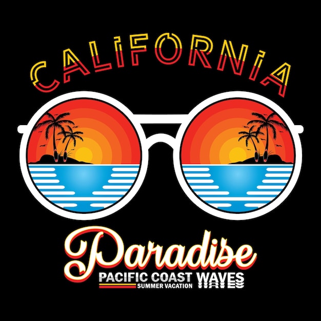 Summer time california typography with sunglasses and palm trees, Vector illustration art